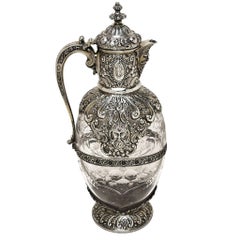 Antique Victorian Silver Claret Jug Wine Decanter London, England 1889