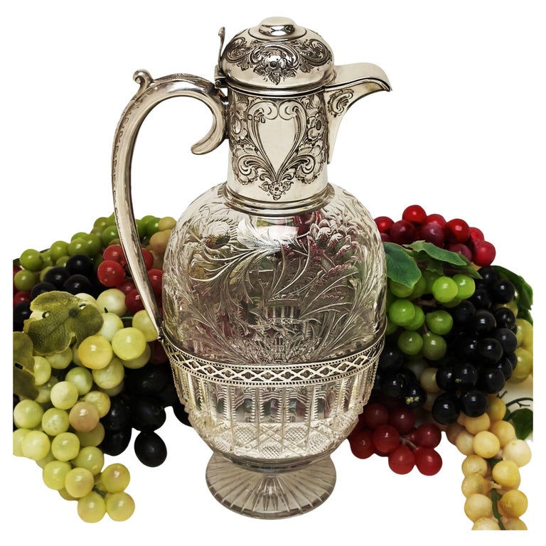 Antique Victorian Silver Claret Jug / Wine Decanter London, England 1894