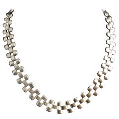 Antique Victorian Silver Collar Necklace, Brick Link