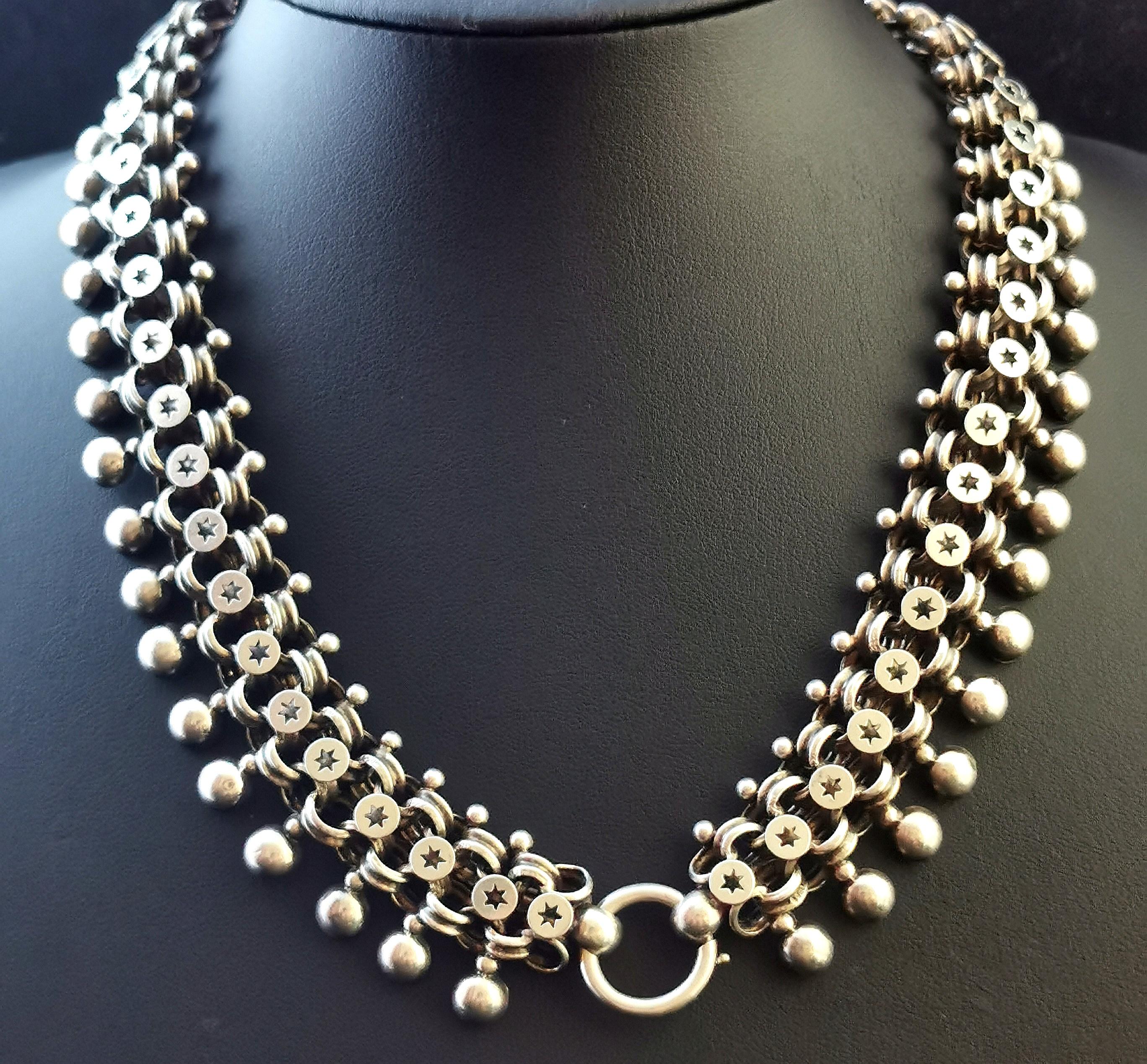 Antique Victorian Silver Collar Necklace, Pierced Links 3