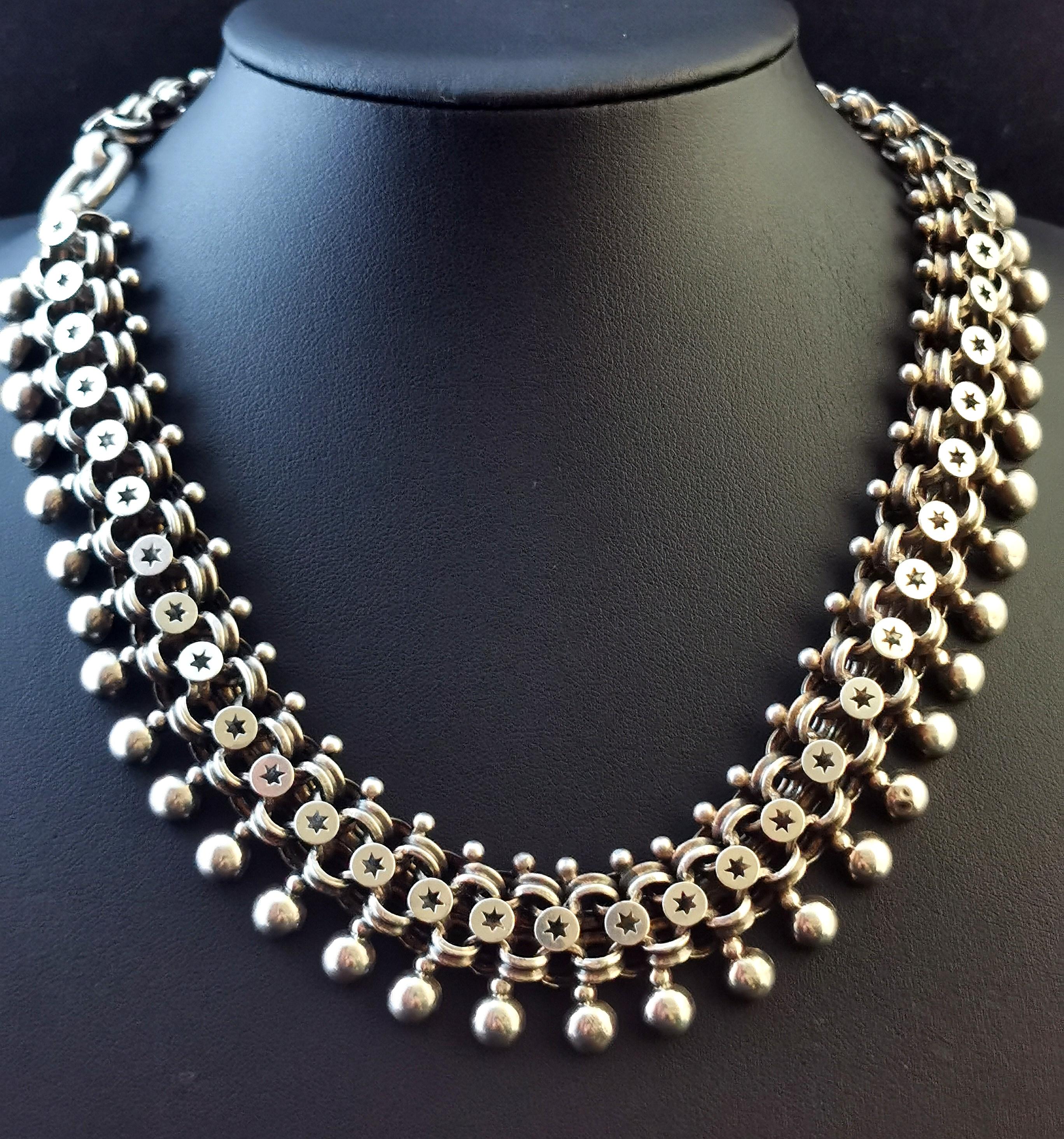 Antique Victorian Silver Collar Necklace, Pierced Links 6