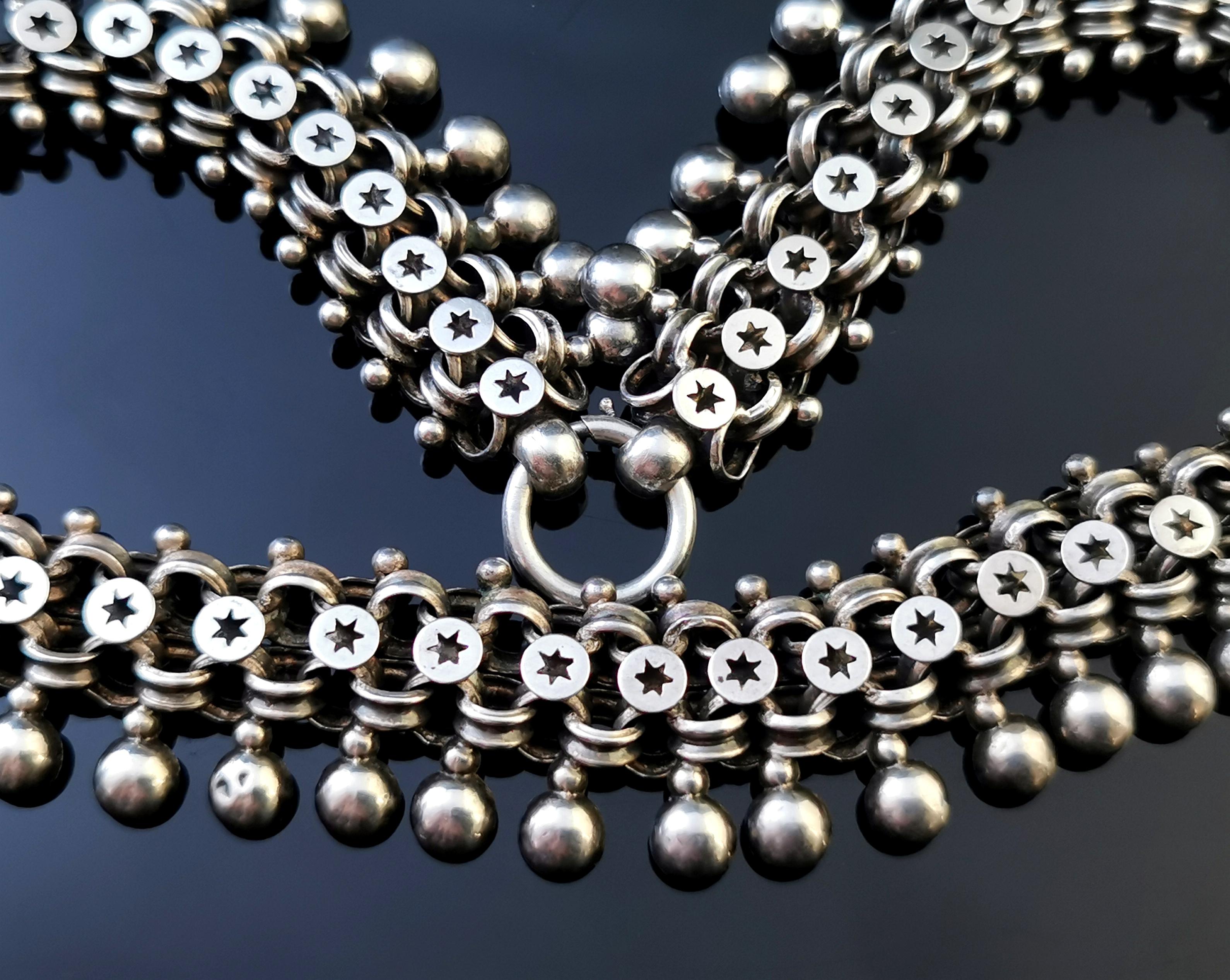 Antique Victorian Silver Collar Necklace, Pierced Links In Fair Condition In NEWARK, GB