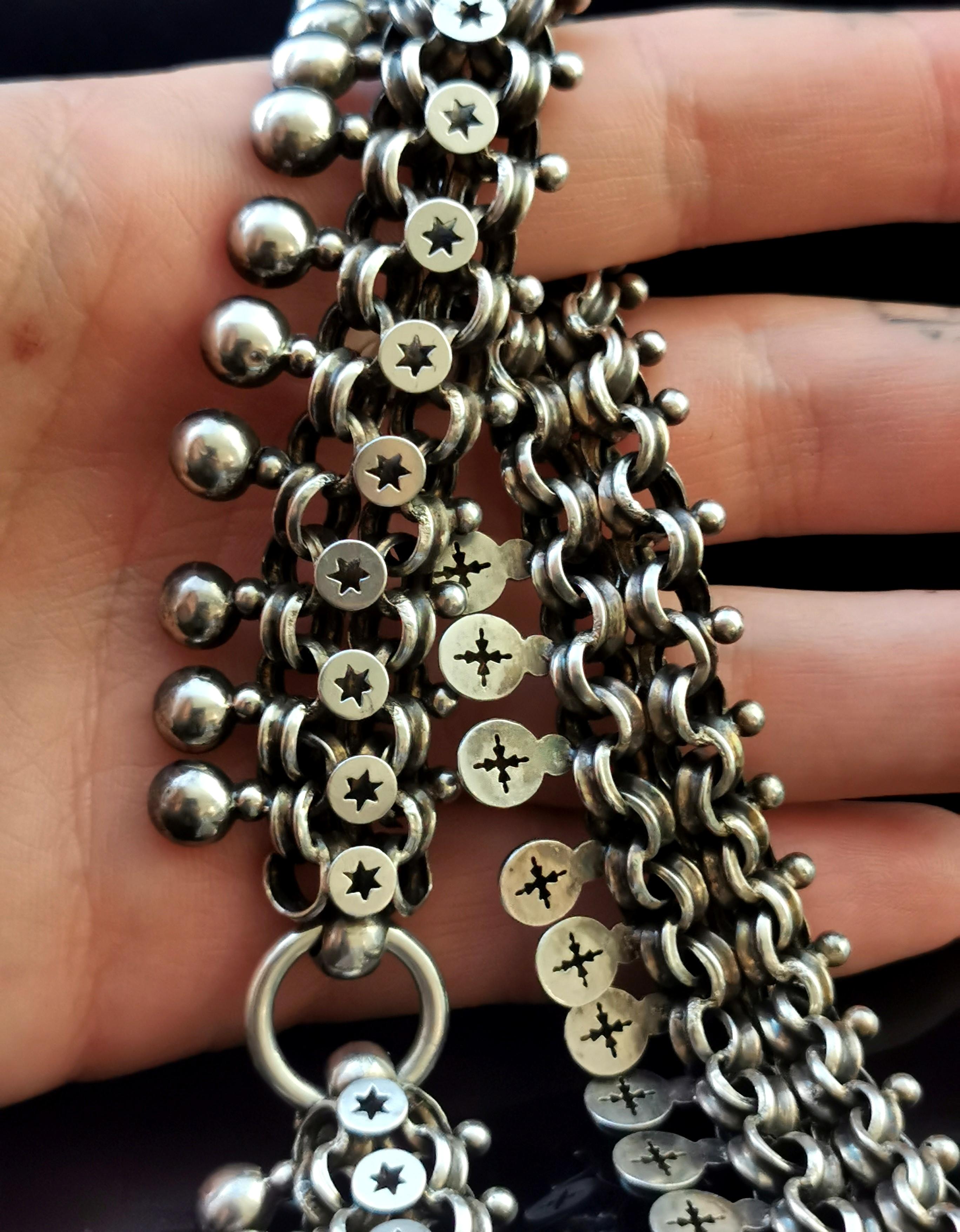 Women's Antique Victorian Silver Collar Necklace, Pierced Links