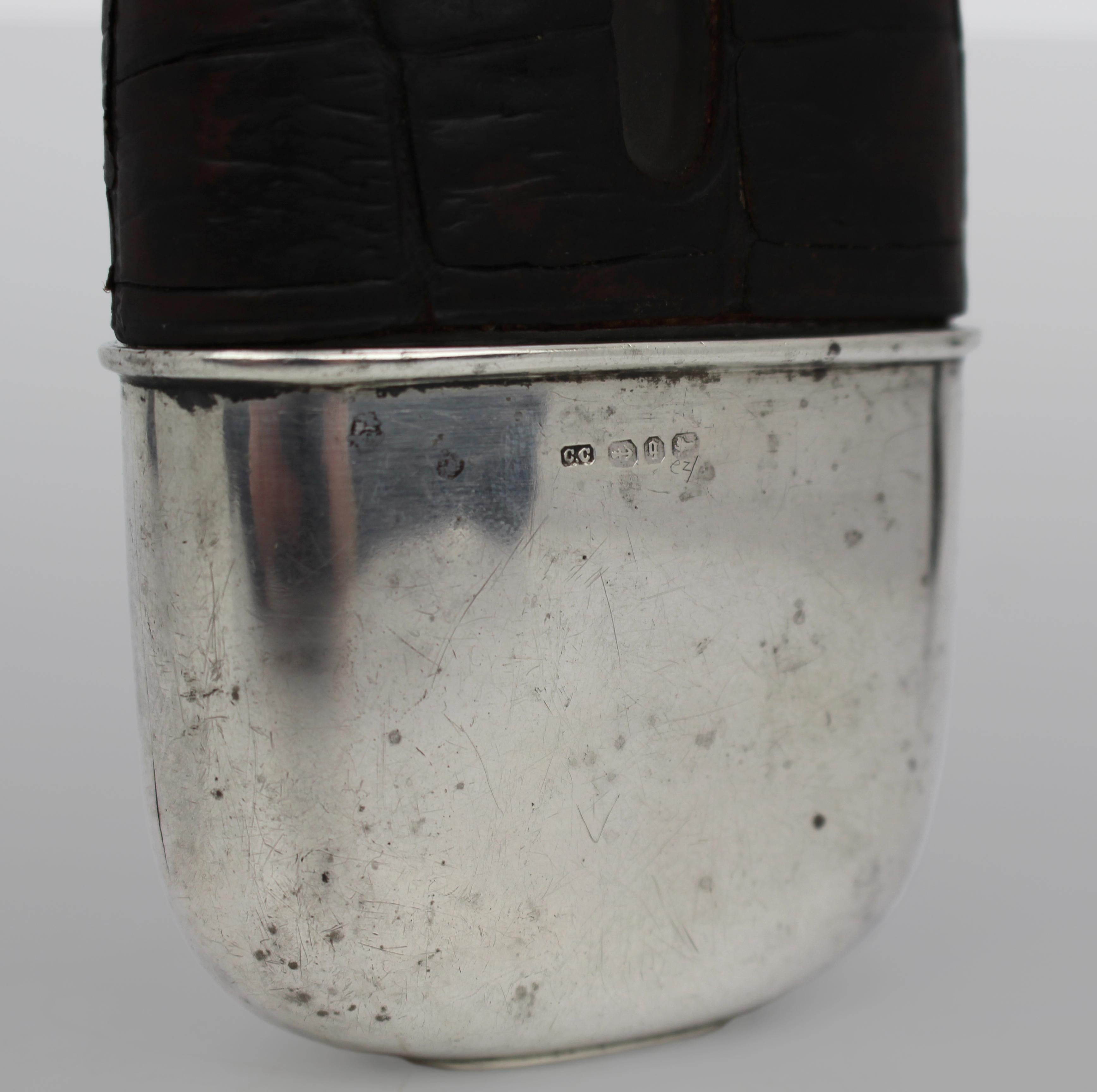Antique Victorian Silver & Crocodile Leather Hip Flask – Birmingham 1890 im Angebot 4