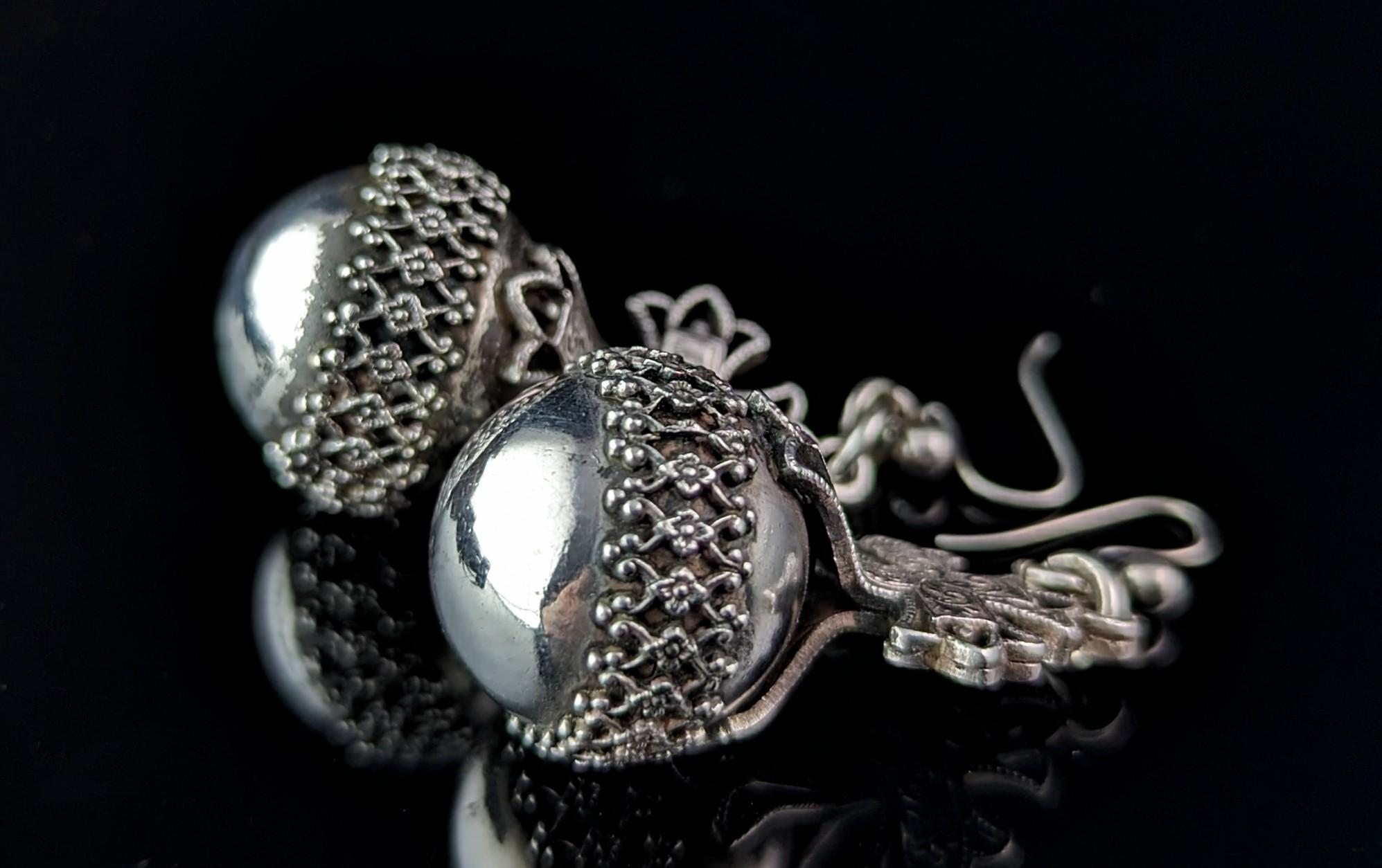 Antique Victorian silver cross and orb earrings, Globus Cruciger  5