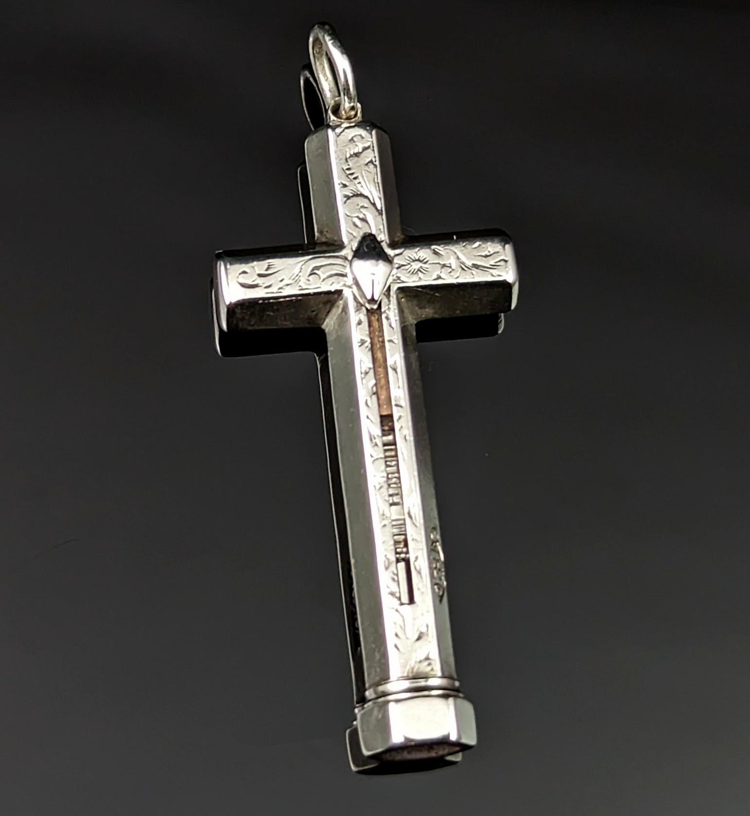 Antique Victorian Silver Cross Pendant, Propelling Pencil, Sampson and Mordan 5