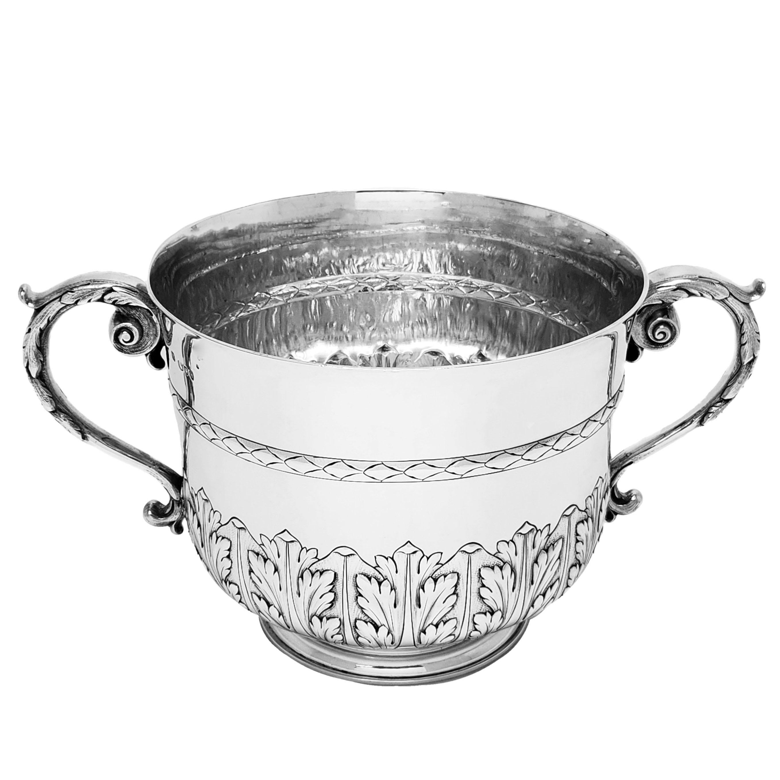 Charles II Antique Victorian Silver Cup & Cover Lidded Porringer 1893 Wine Cooler  For Sale