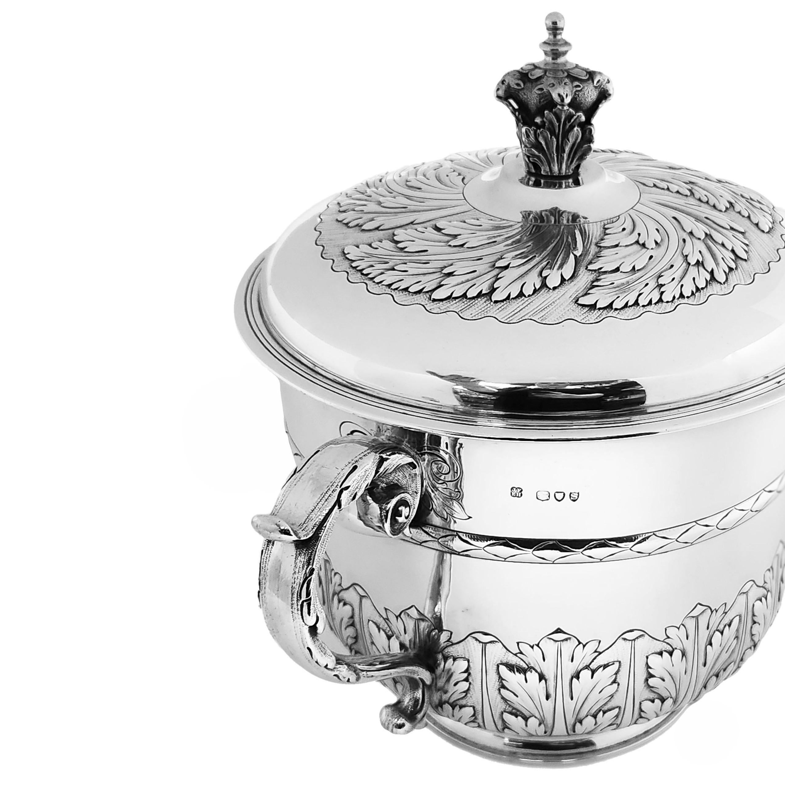 19th Century Antique Victorian Silver Cup & Cover Lidded Porringer 1893 Wine Cooler  For Sale