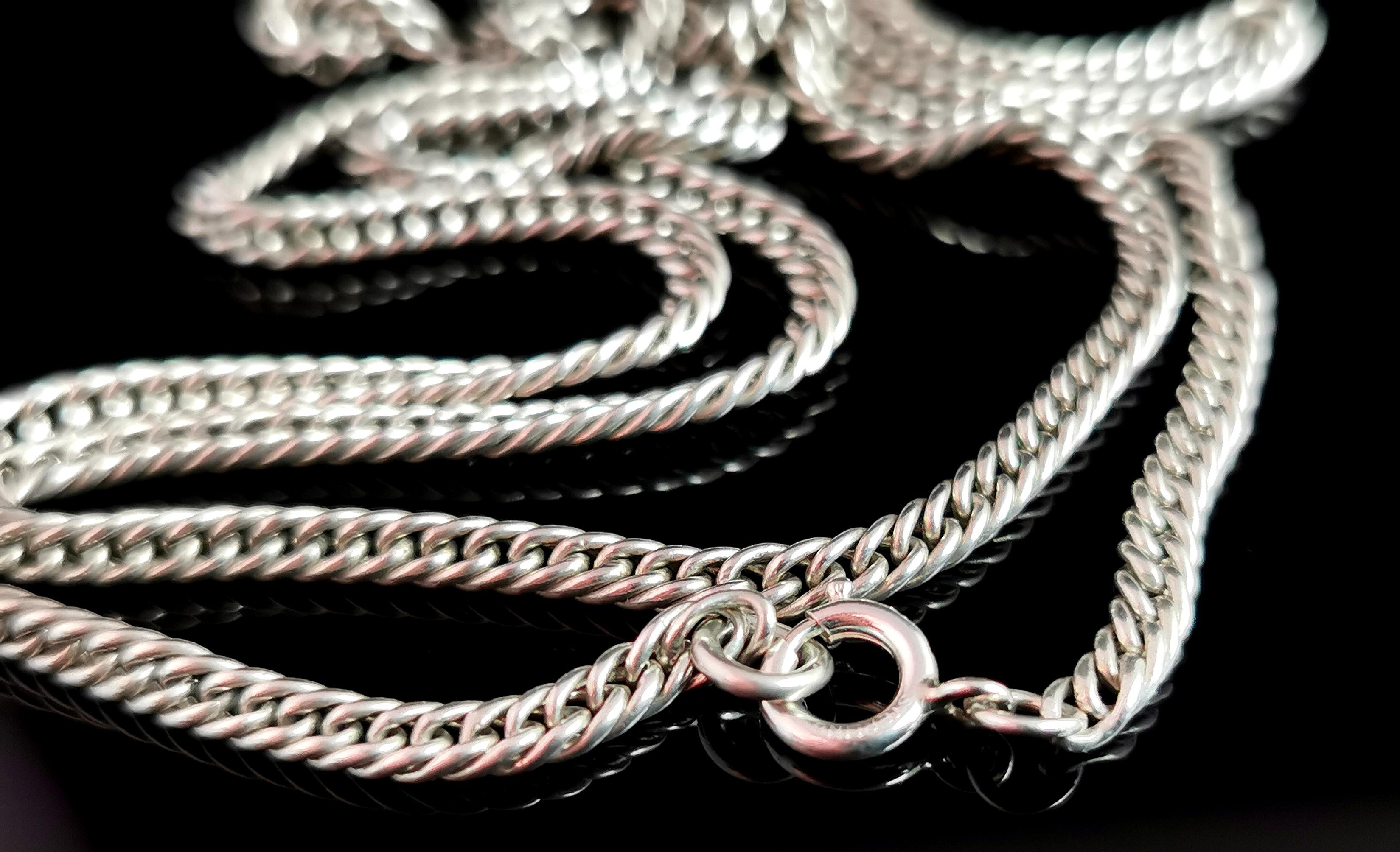 Antique Victorian Silver Curb Link Chain Necklace, Long Length 1