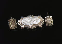 Antique Victorian Silver Demi Parure, Earrings and Brooch