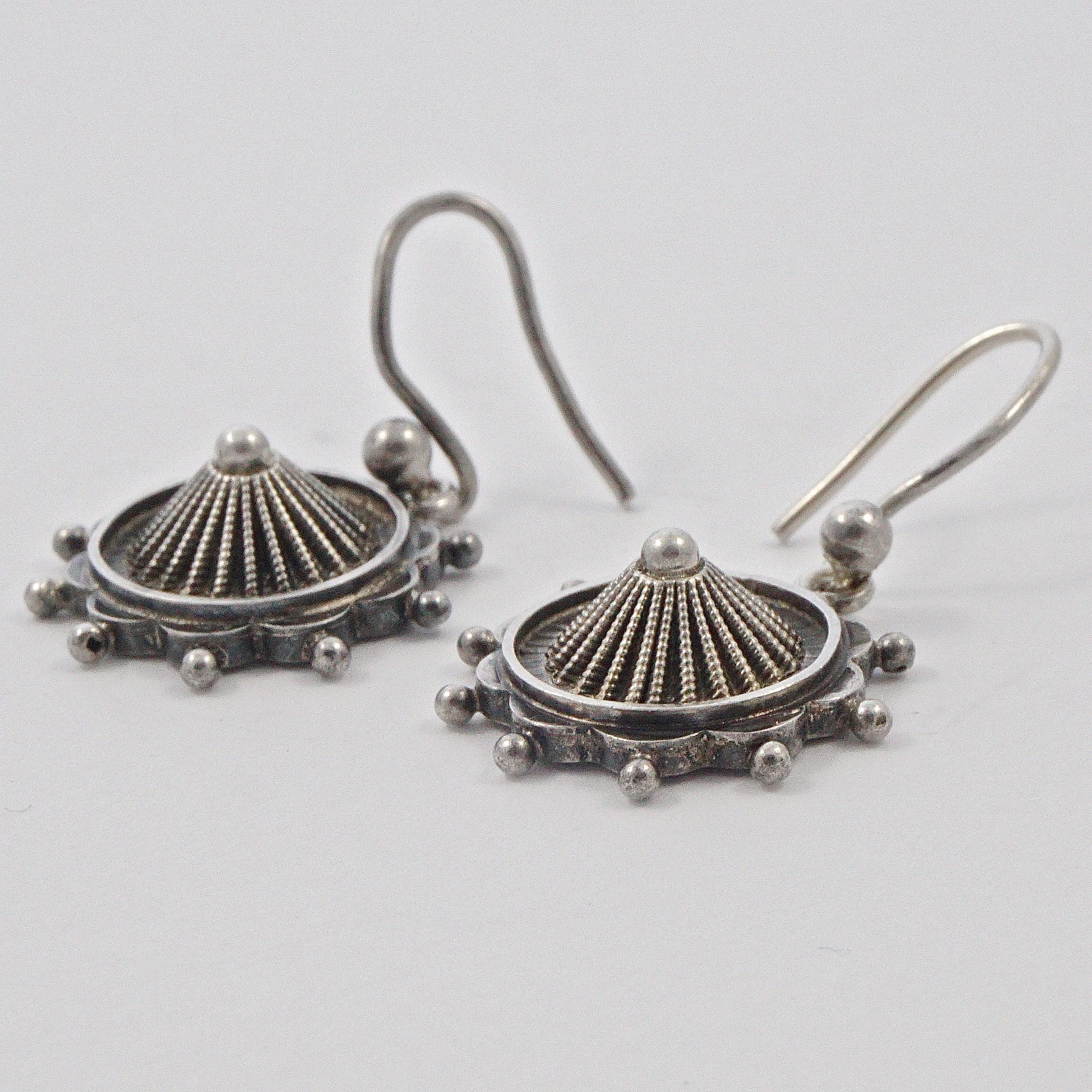 Women's or Men's Antique Victorian Silver Dome Drop Earrings For Sale