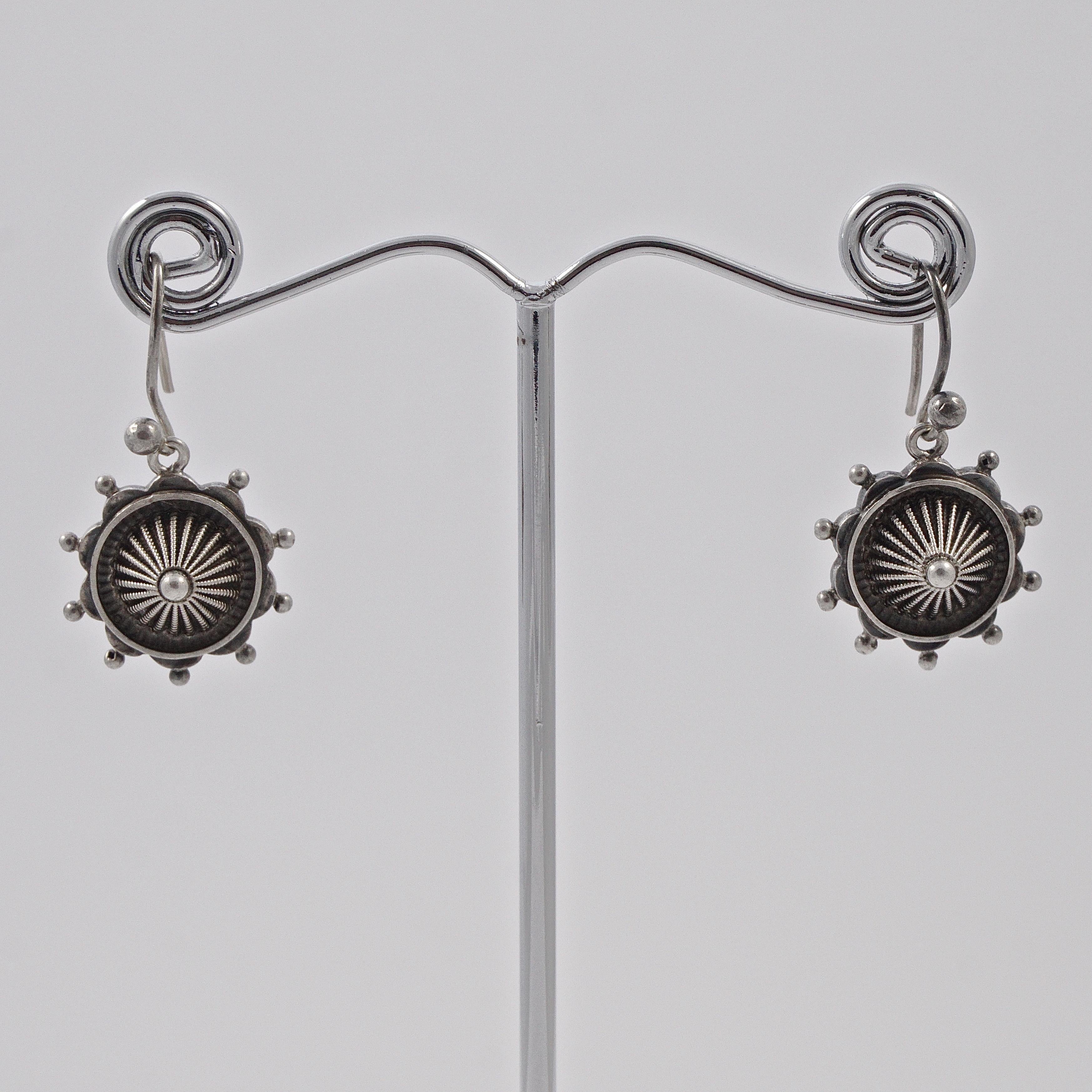 Antique Victorian Silver Dome Drop Earrings For Sale 1