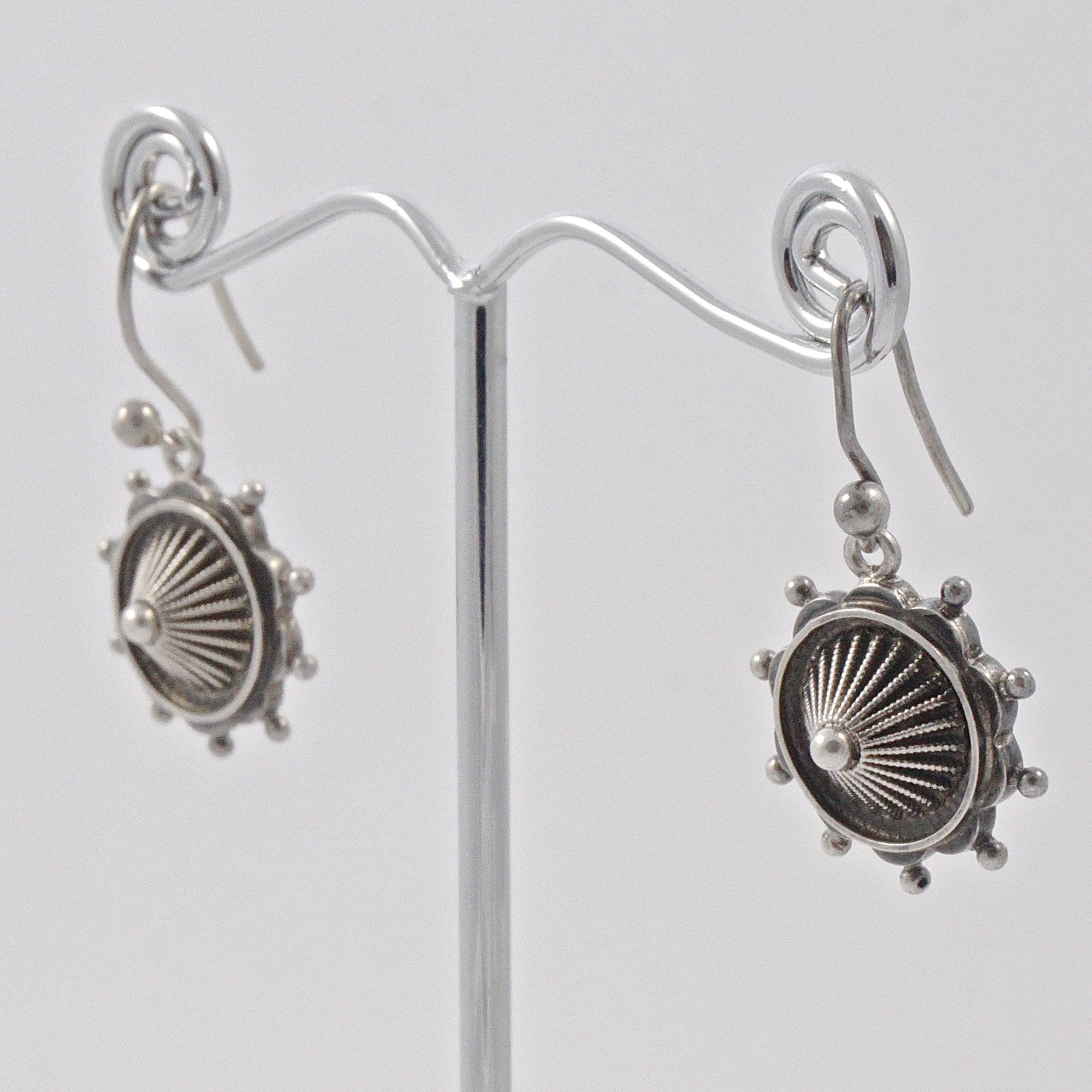 Antique Victorian Silver Dome Drop Earrings For Sale 2