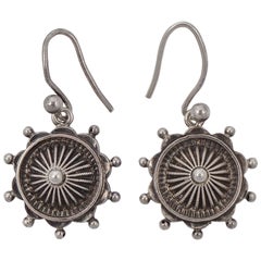 Antique Victorian Silver Dome Drop Earrings