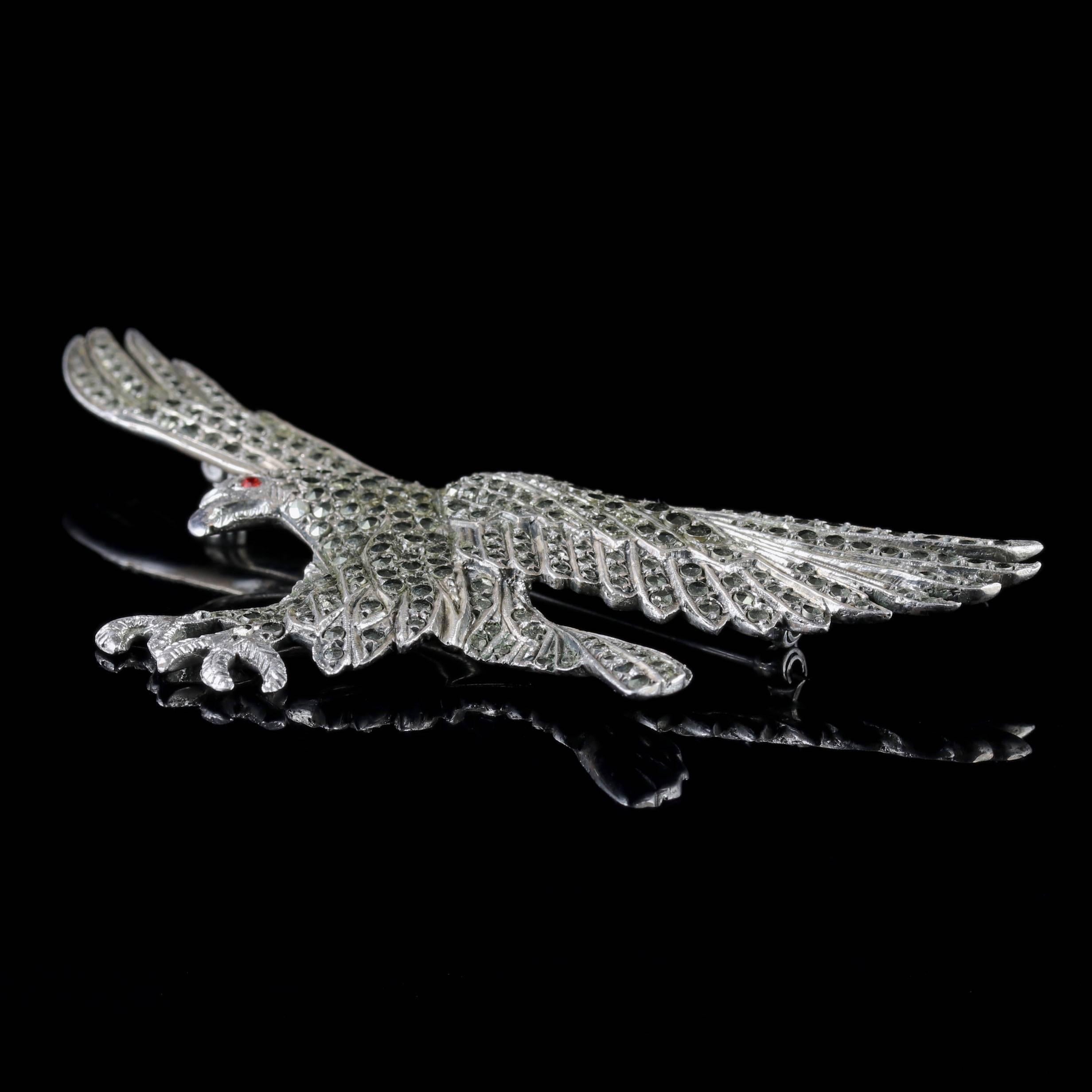 Women's Antique Victorian Silver Eagle Brooch Cut Steel, circa 1900 For Sale