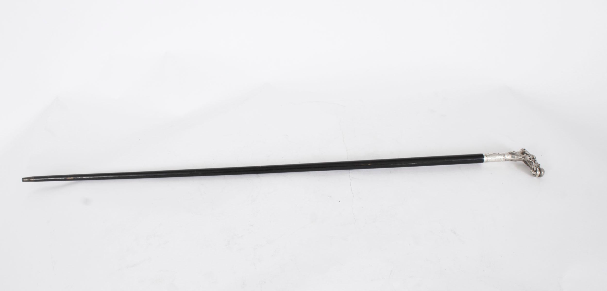Antique Victorian Silver & Ebonized Walking Stick Dated 1890 19th Century 6