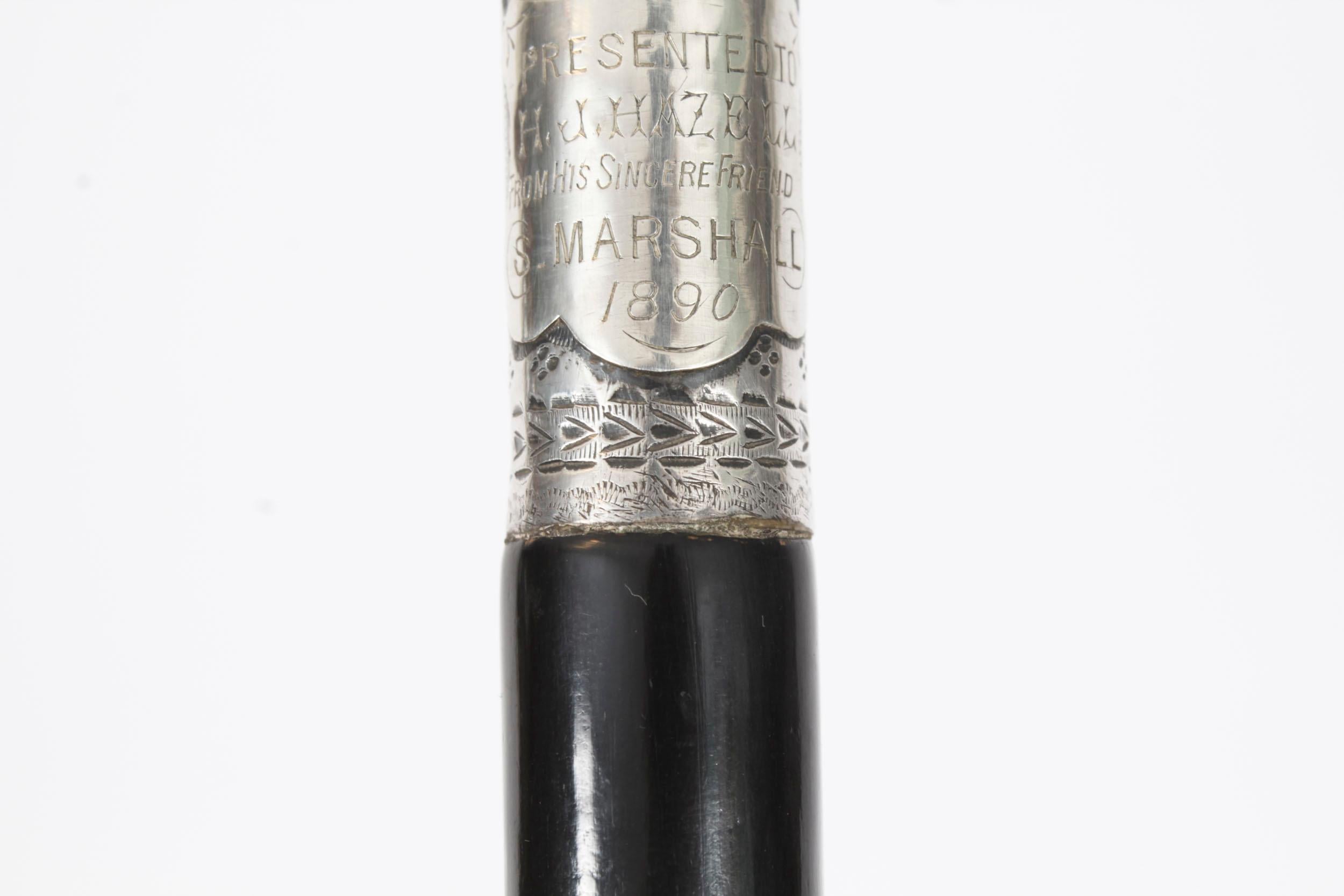 Antique Victorian Silver & Ebonized Walking Stick Dated 1890 19th Century 5