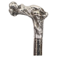 Stick de marche victorien ancien en argent et ébénisé daté de 1890 19ème siècle