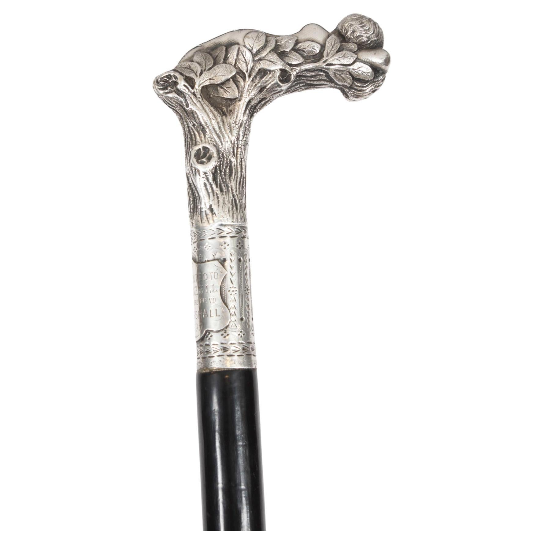 Antique Victorian Silver & Ebonized Walking Stick Dated 1890
