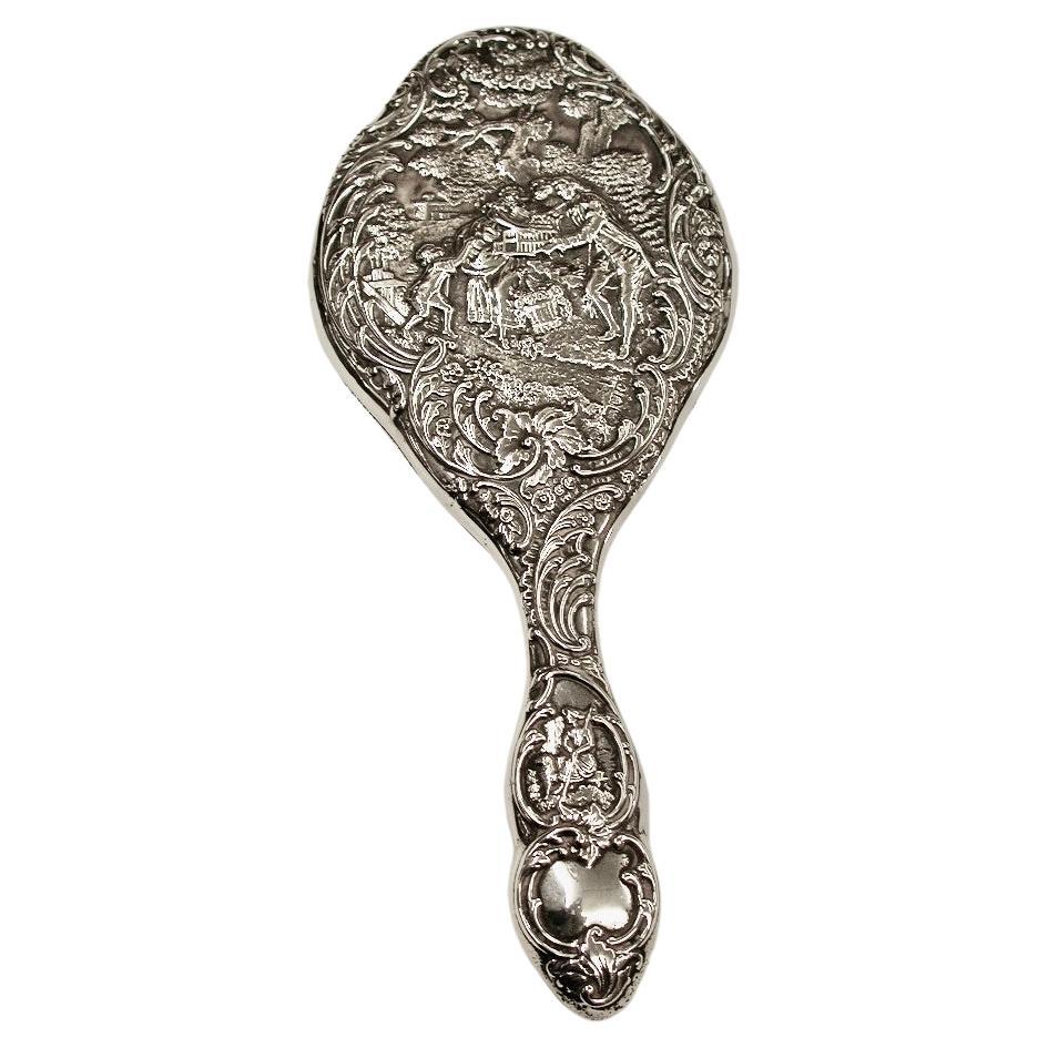 Antique Victorian Silver Embossed Hand Mirror Dated 1898 London William Comyns For Sale
