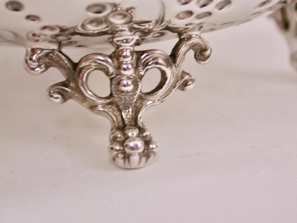 English Antique Victorian Silver Embossed & Pierced Sweet Dish, Dated 1891, London