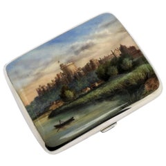 Antique Victorian Silver & Enamel Cigarette Case, Windsor Castle, 1886