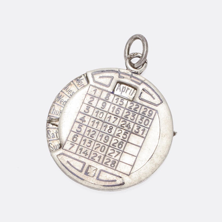 Antique Victorian Silver Enamel Perpetual Calendar Pendant at 1stDibs