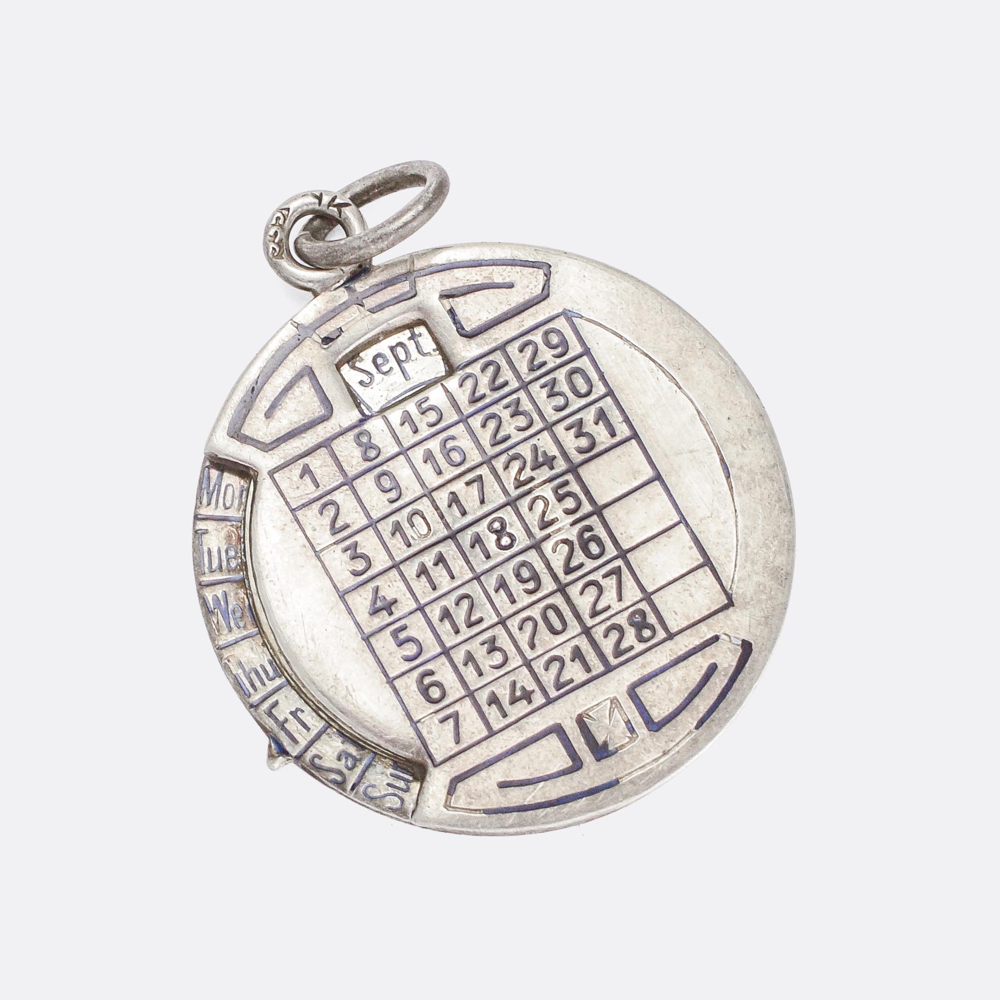 Women's Antique Victorian Silver Enamel Perpetual Calendar Pendant