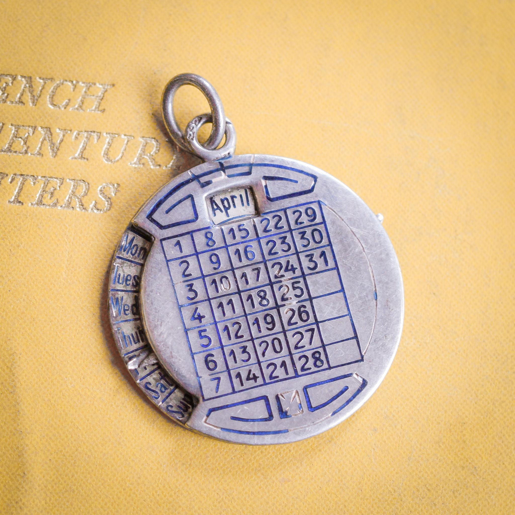 Antique Victorian Silver Enamel Perpetual Calendar Pendant 1