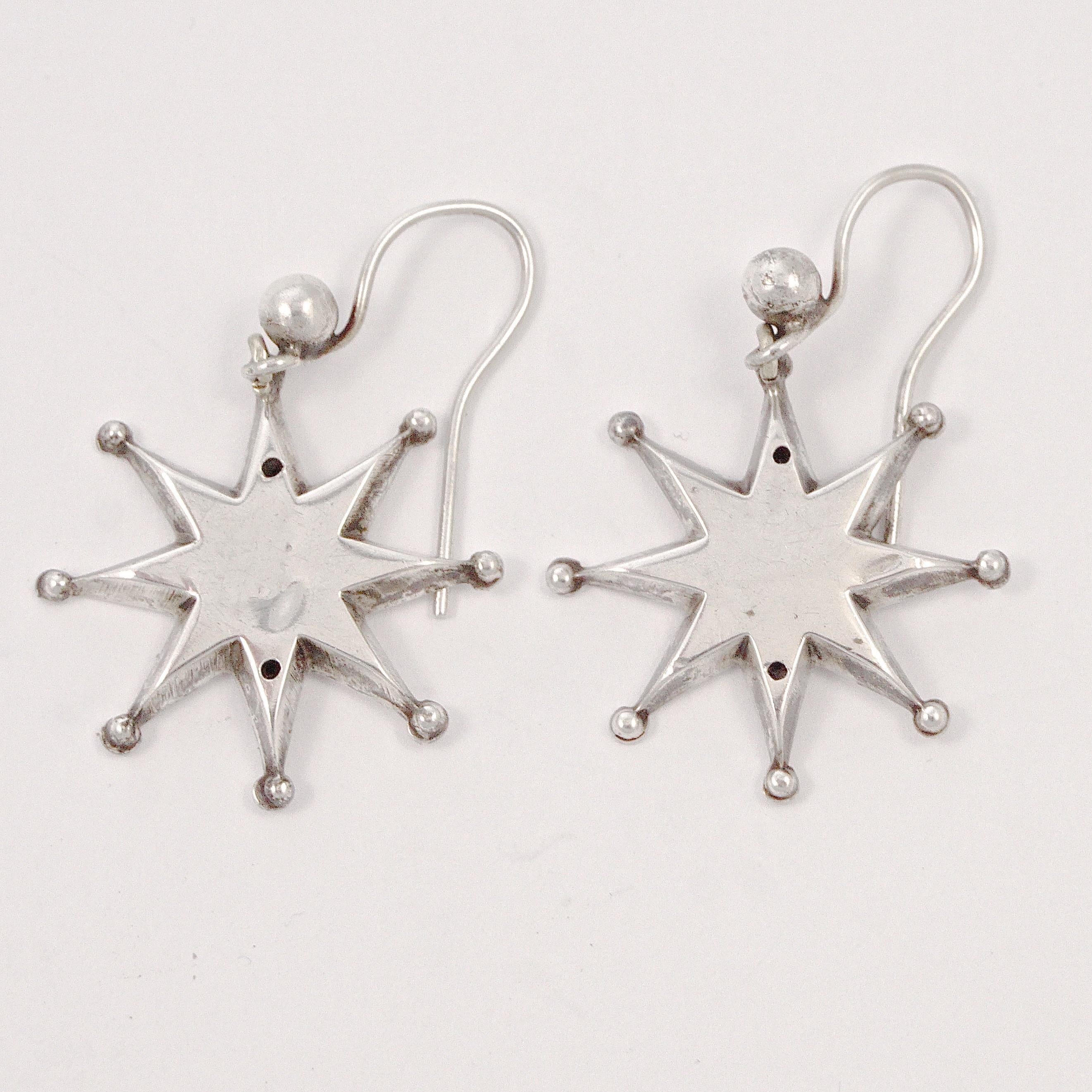 Women's or Men's Antique Victorian Silver Engraved Celtic Design Star Drop Earrings