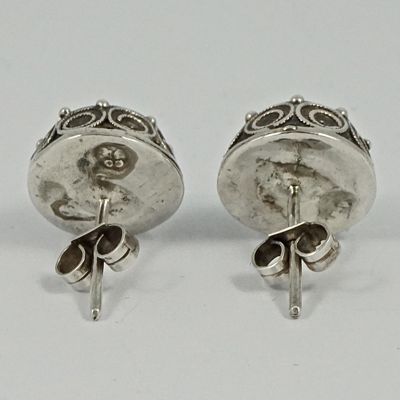 Women's or Men's Antique Victorian Silver Etruscan Revival Dome Earrings
