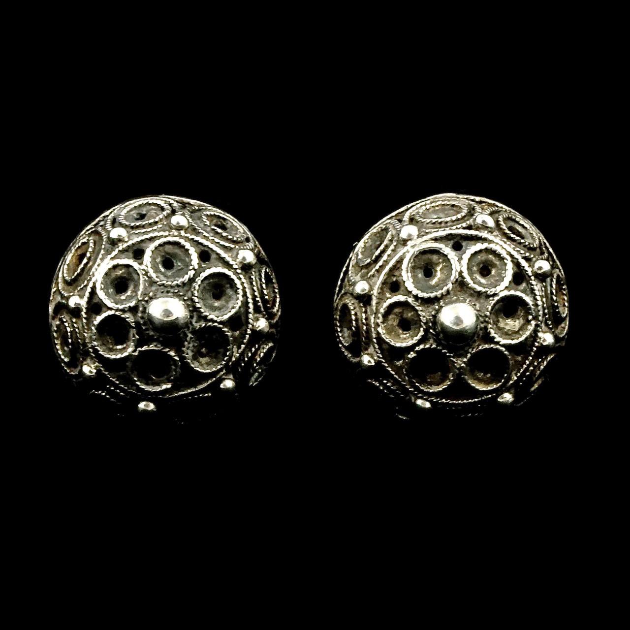 Antique Victorian Silver Etruscan Revival Dome Earrings 2