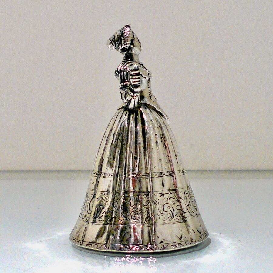 Late Victorian Antique Victorian Silver Figural Bell Import Marked Chester 1900 Berthold 