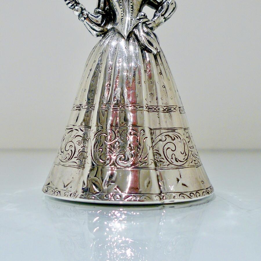 German Antique Victorian Silver Figural Bell Import Marked Chester 1900 Berthold 