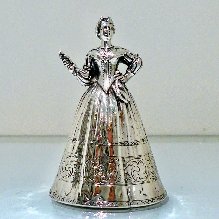 Antique Victorian Silver Figural Bell Import Marked Chester 1900 Berthold  In Good Condition In 53-64 Chancery Lane, London