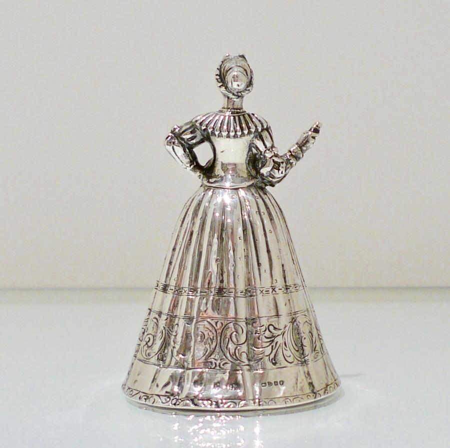 20th Century Antique Victorian Silver Figural Bell Import Marked Chester 1900 Berthold 