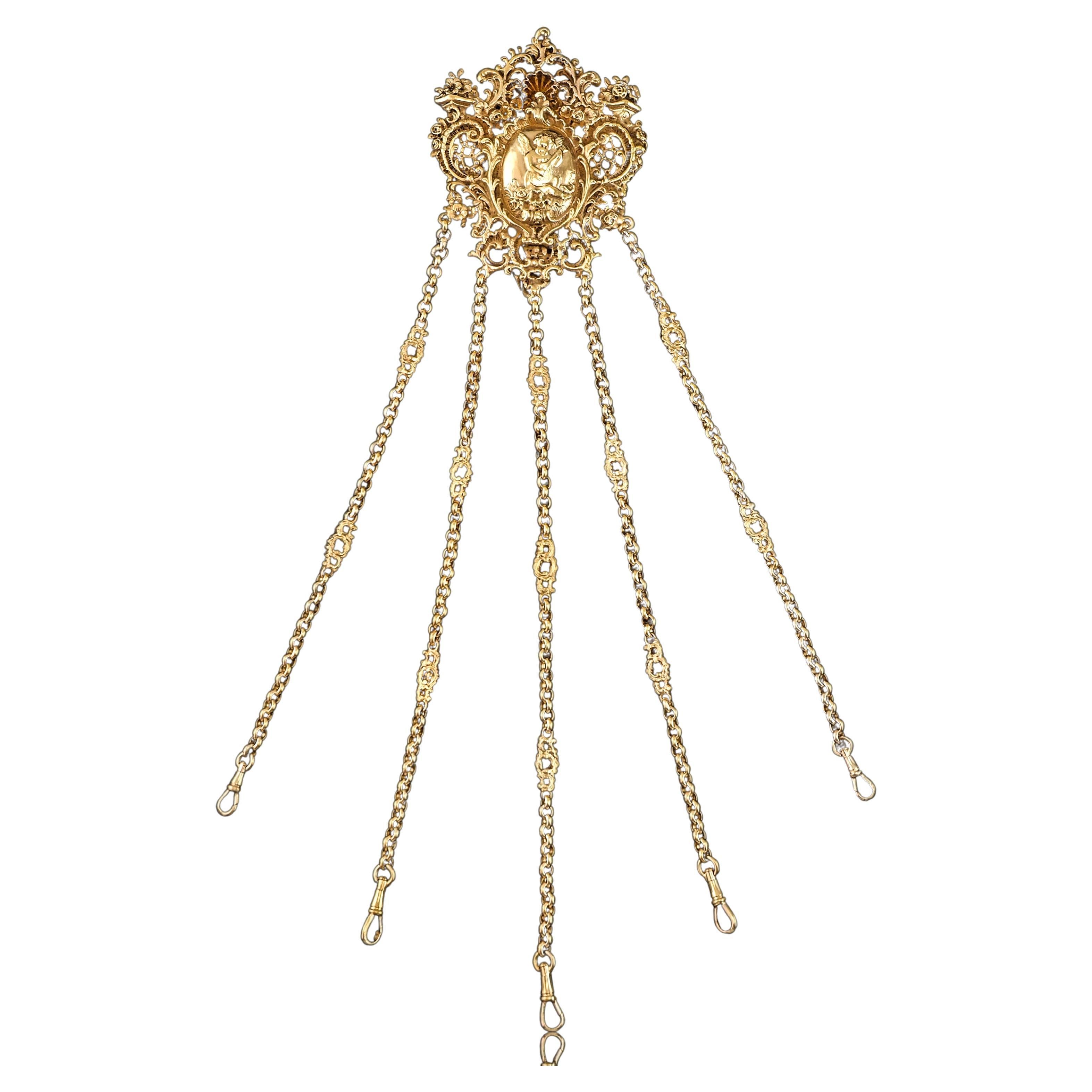 Antique Victorian Silver Gilt Chatelaine Rococo Decorations - c.1860 For Sale