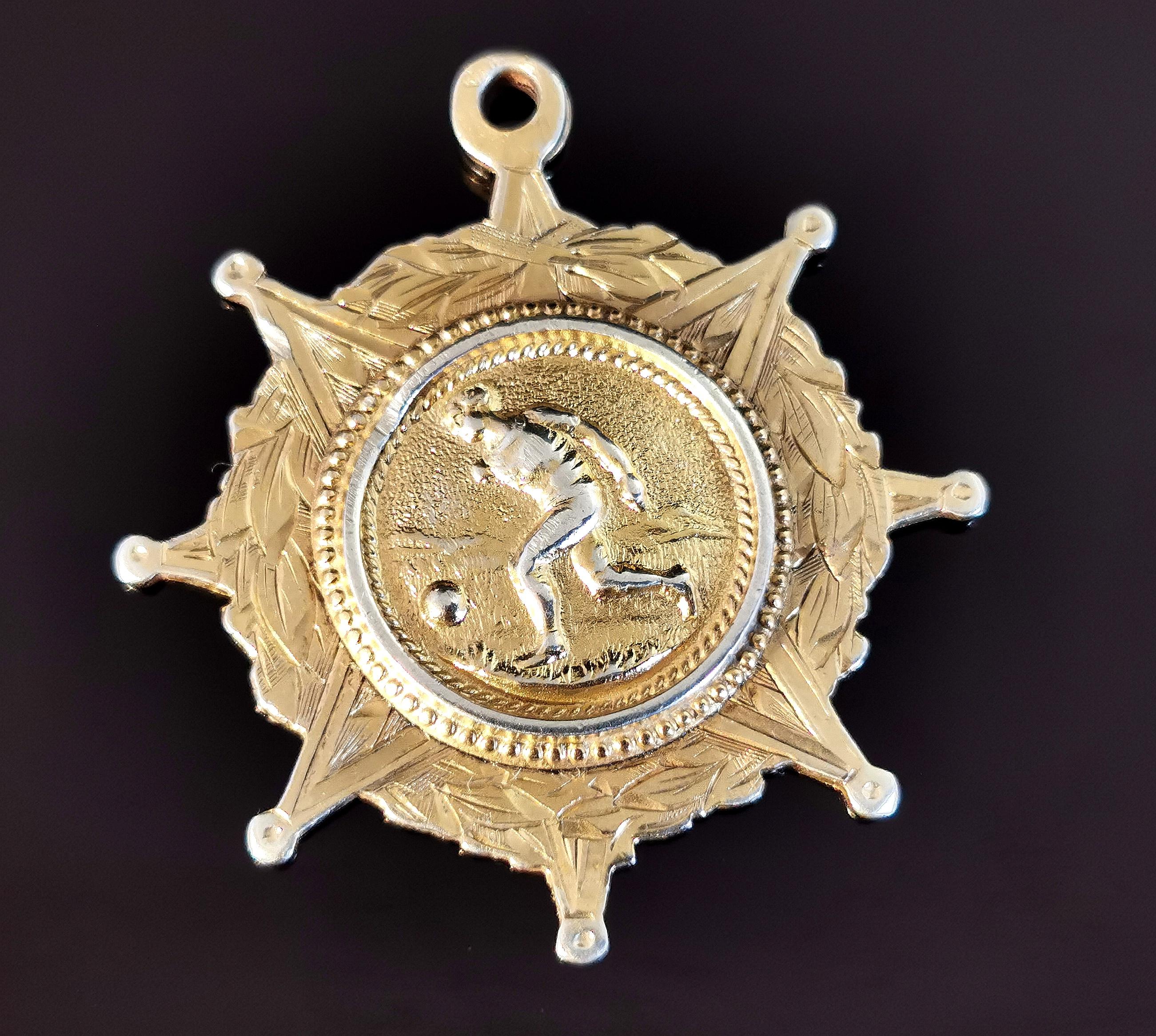 Antique Victorian Silver Gilt Fob Medal, Pendant, Football 6