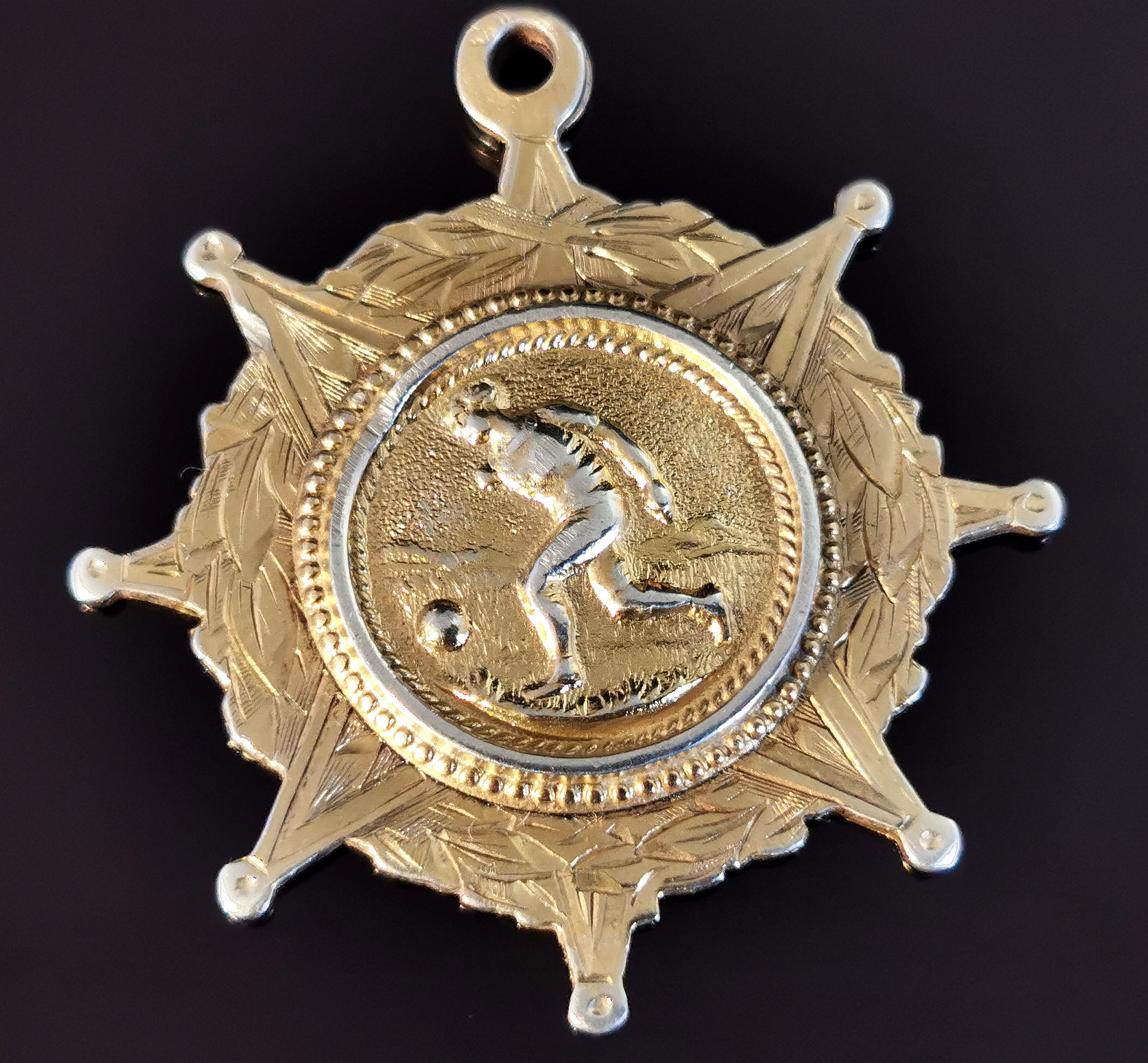 Antique Victorian Silver Gilt Fob Medal, Pendant, Football 7
