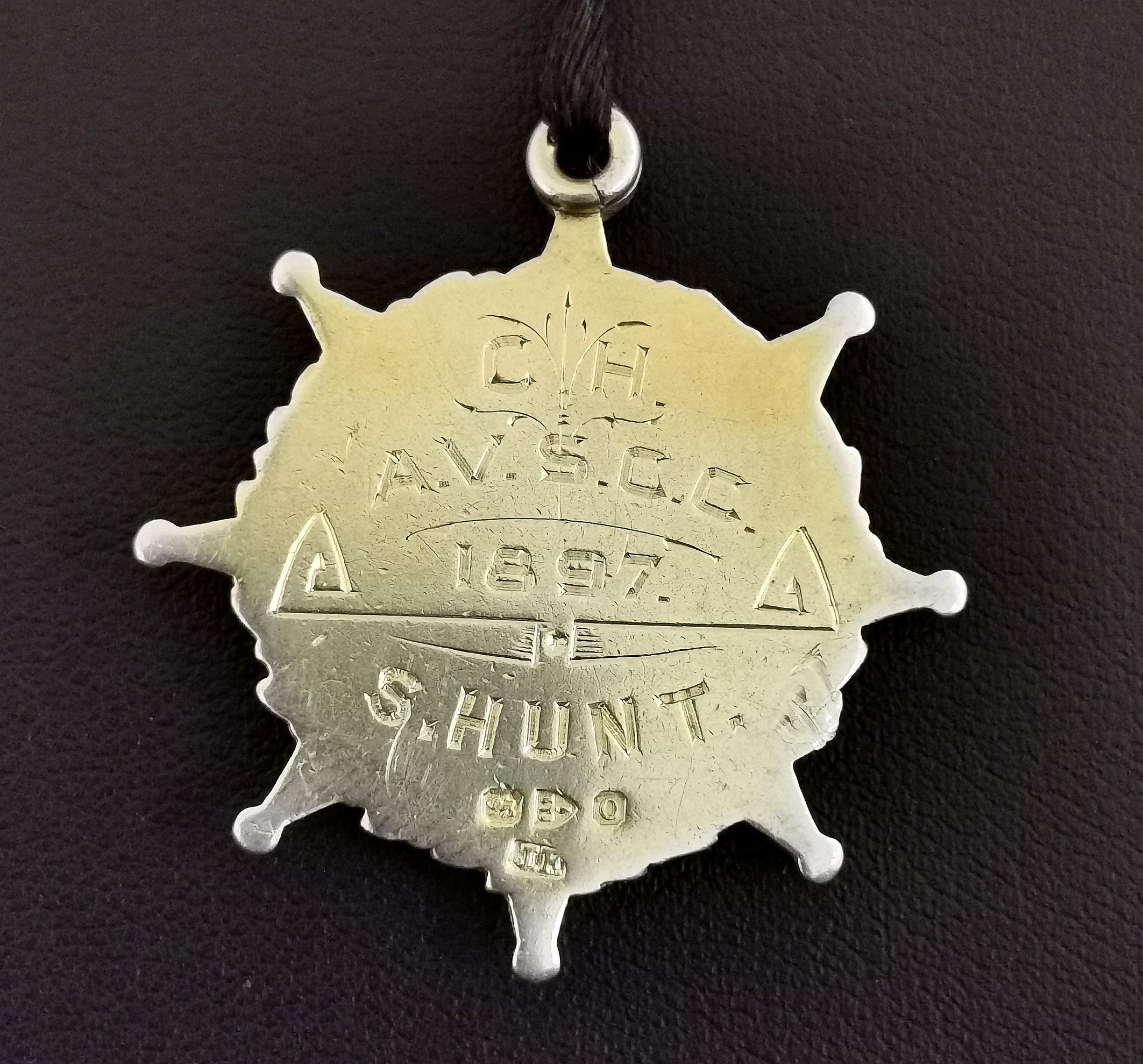 Antique Victorian Silver Gilt Fob Medal, Pendant, Football 8