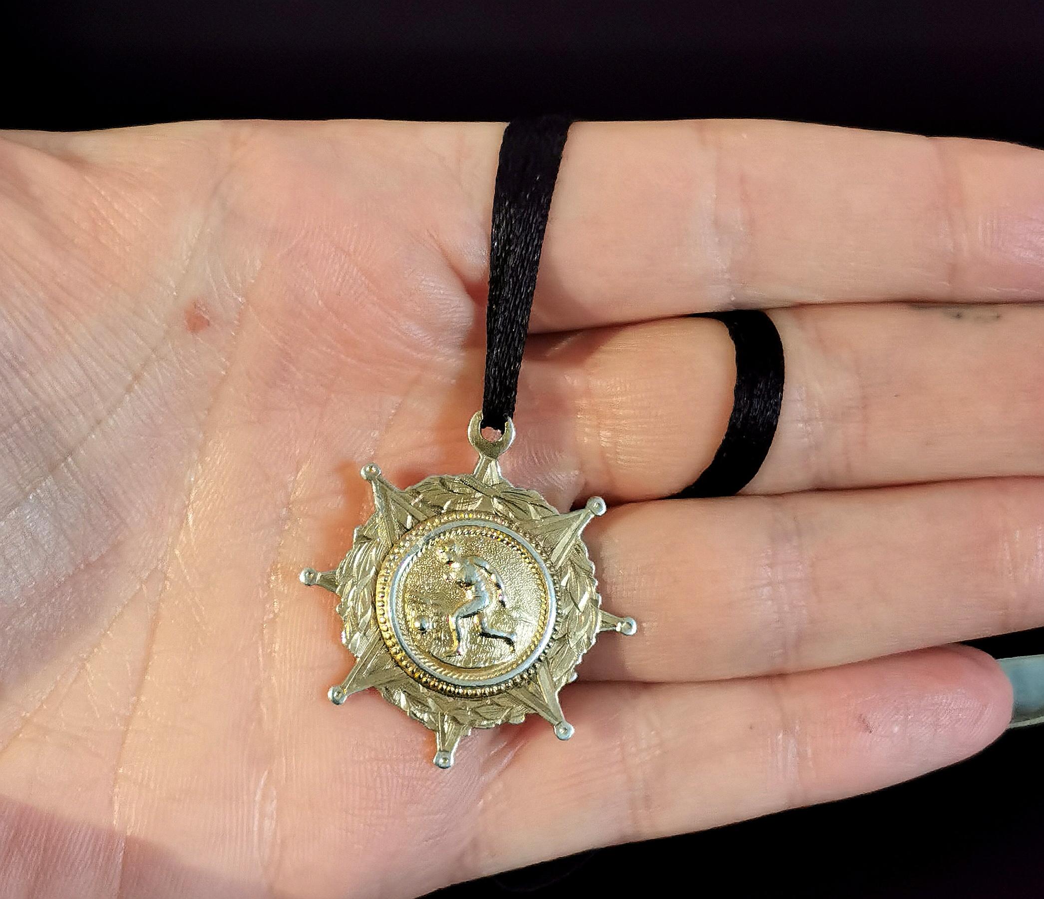 Antique Victorian Silver Gilt Fob Medal, Pendant, Football 9