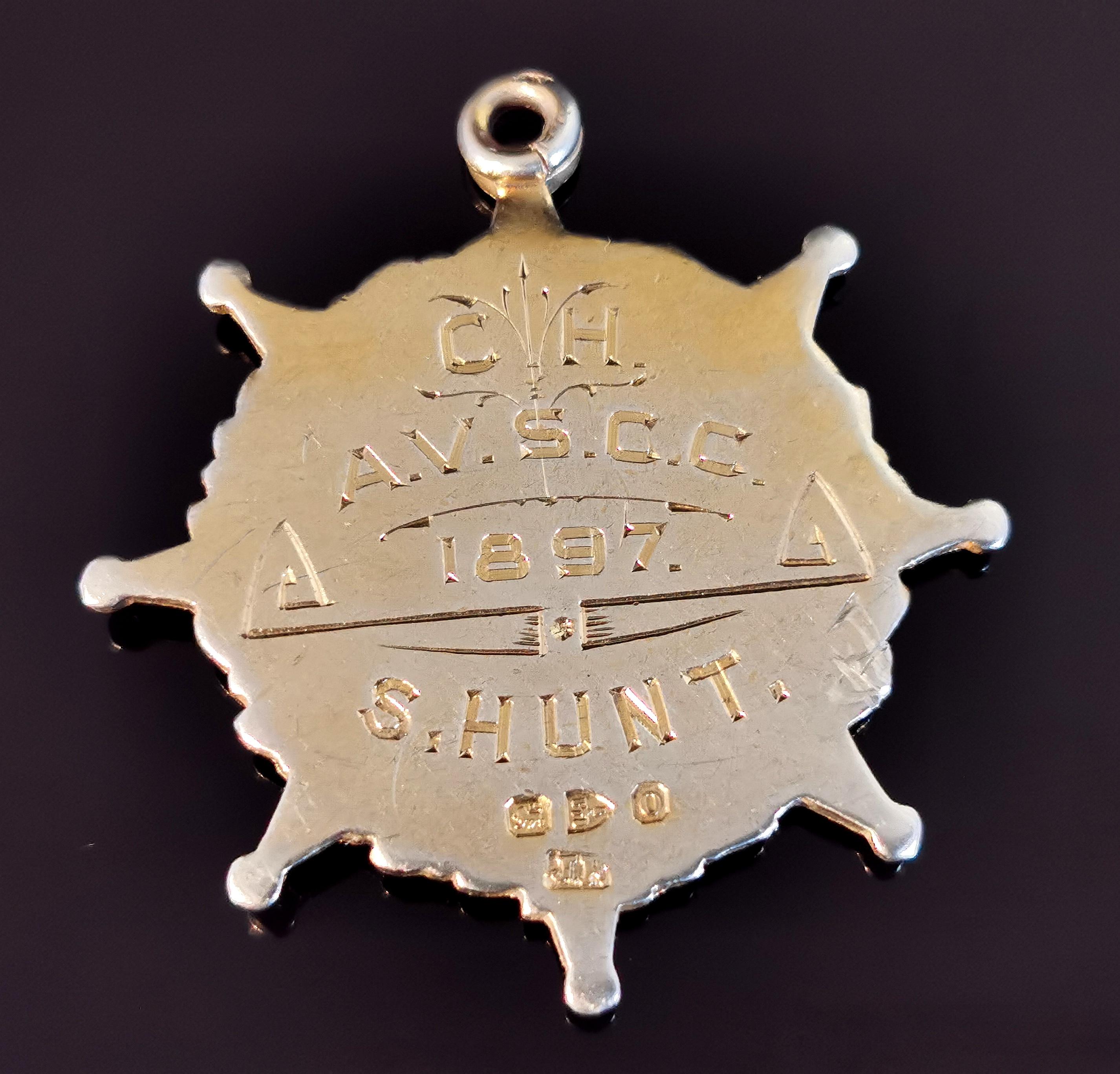 Antique Victorian Silver Gilt Fob Medal, Pendant, Football 2