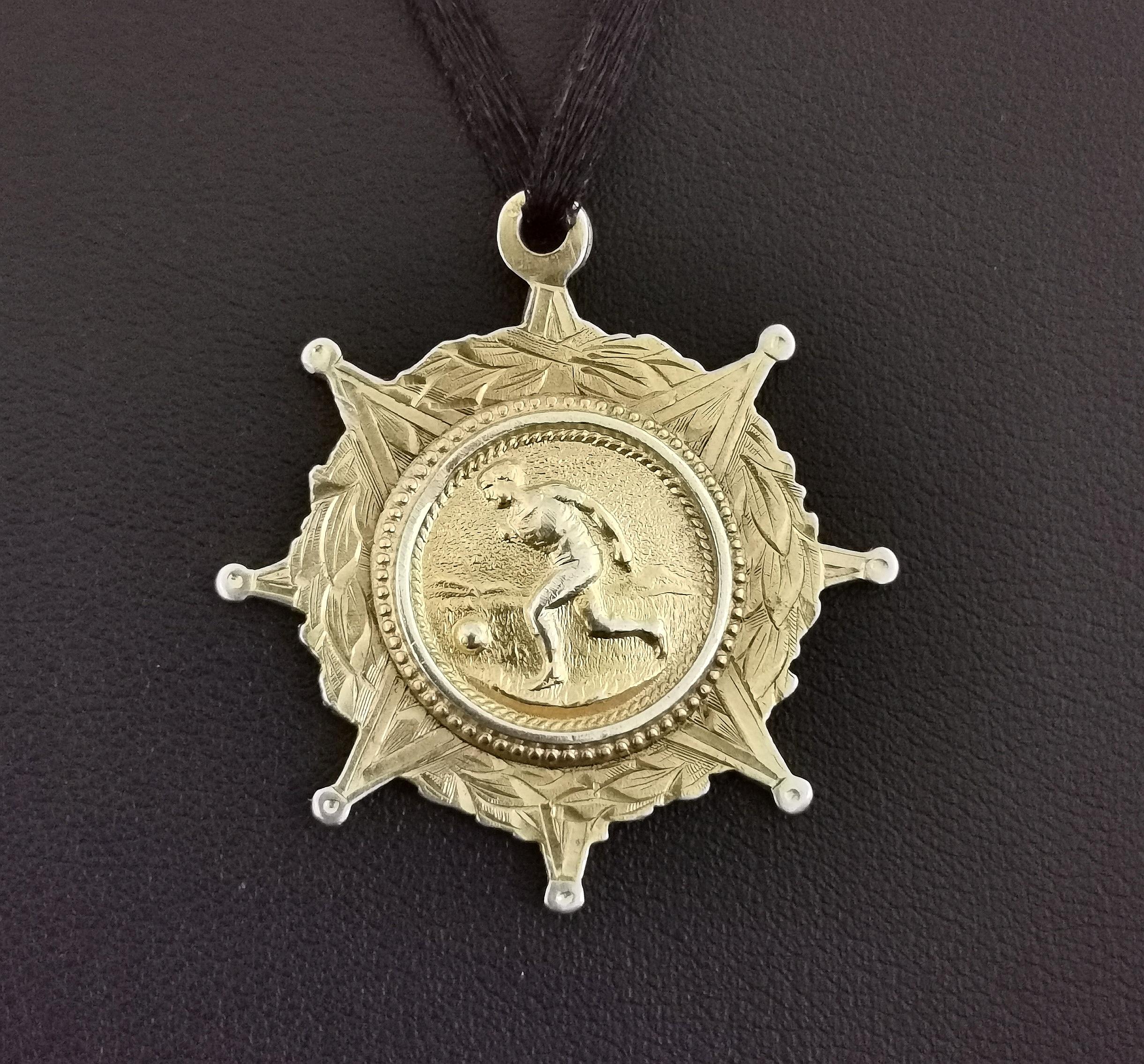 Antique Victorian Silver Gilt Fob Medal, Pendant, Football 3