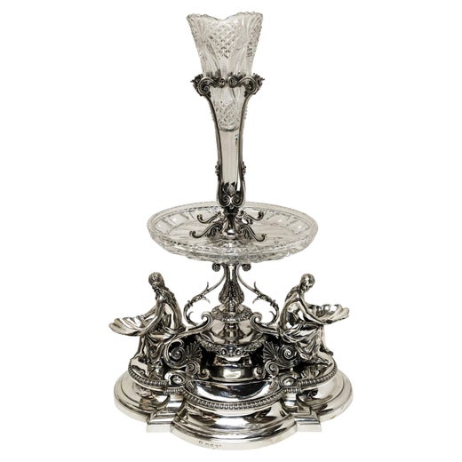 Antique Victorian Silver & Glass Centrepiece London, England 1868