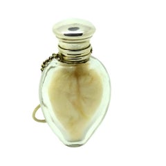 Antiguo frasco victoriano de cristal plateado para perfume Chatelaine