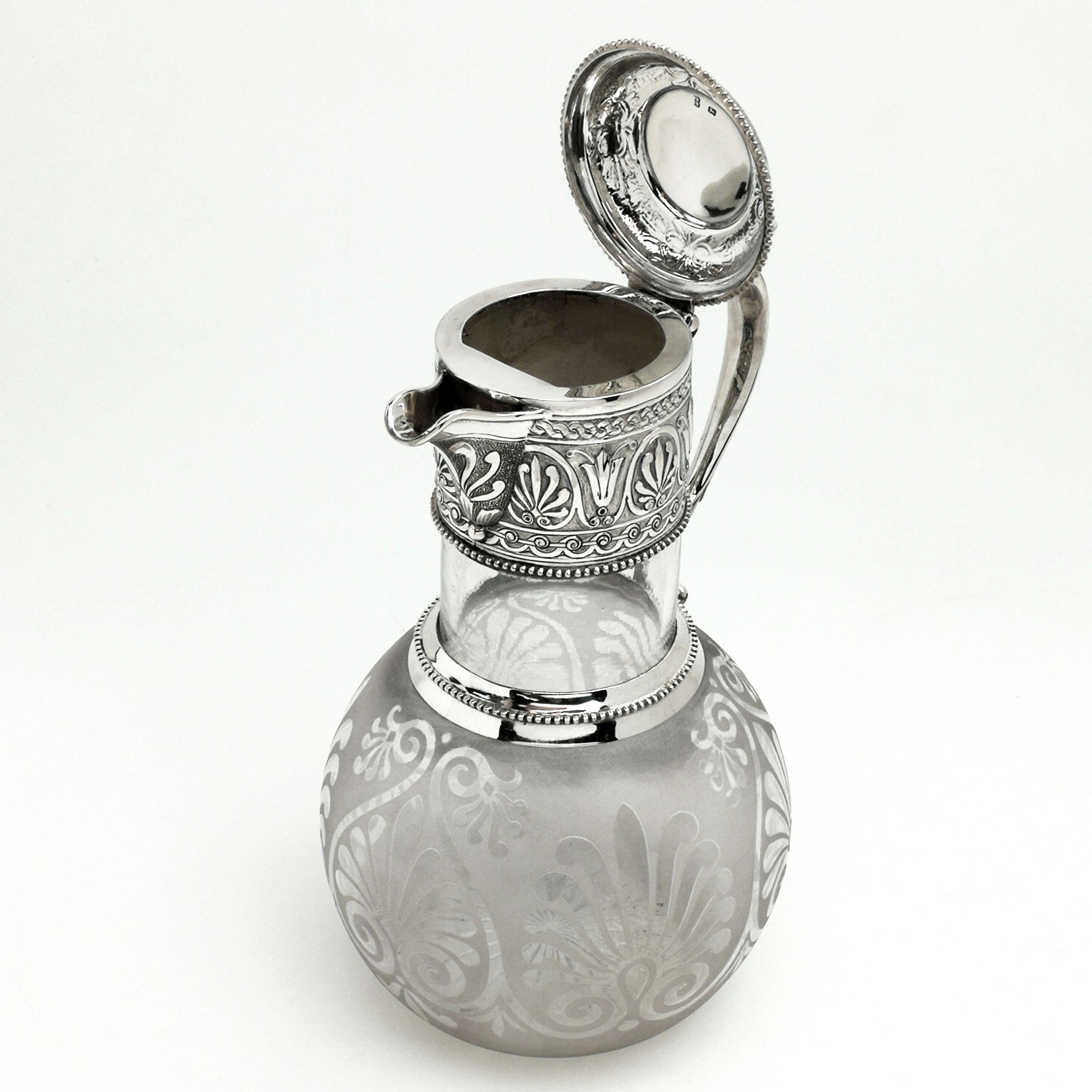 19th Century Antique Victorian Silver and Glass Claret Jug / Wine Jug, 1864