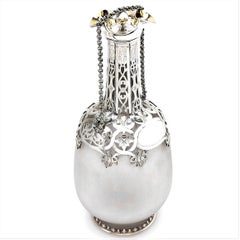 Antique Victorian Silver and Glass 'Pilgrims Flask' Decanter 1859 Wine Whisky
