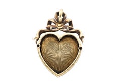 Antique Victorian Silver Gold Diamond Guilloche Green Enamel Heart Pendant