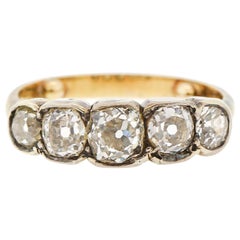 Antique Victorian Silver Gold Old Mine Cut Diamond Five-Stone Ring