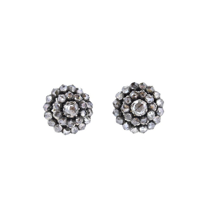 Antique Victorian Silver Gold Rose Cut Diamond Cluster Earrings at ...